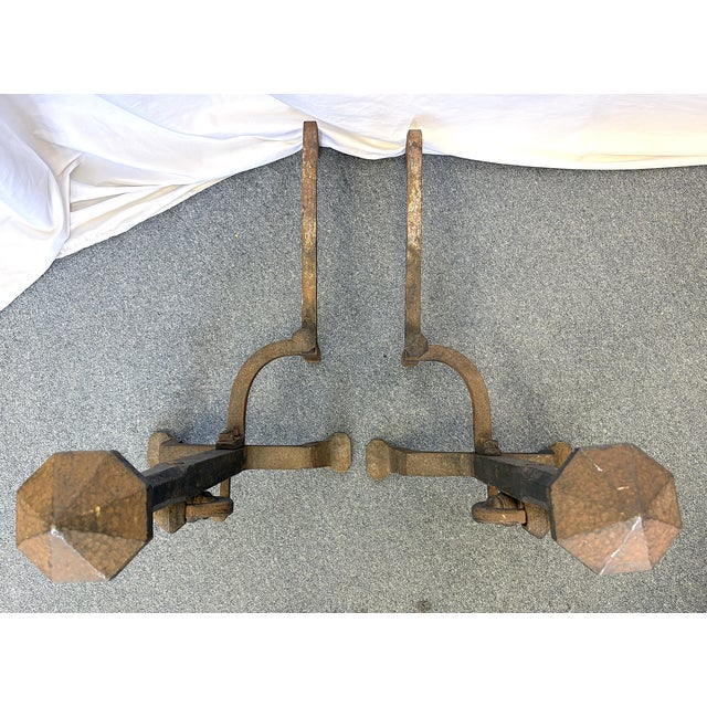 Early 1900's Addison Mizner Mediterranean/ Spanish Colonial Revival Hand Forged Wrought Iron Andirons - A Pair For Sale - Image 12 of 18