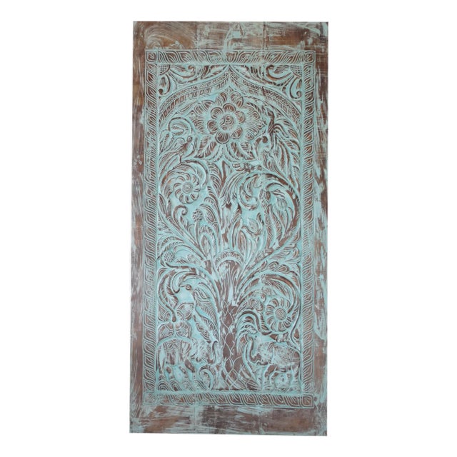 Vintage Hand-Carved Tree of Life – Reclaimed Wood Barn Door Wall Art Panel 84x41 For Sale