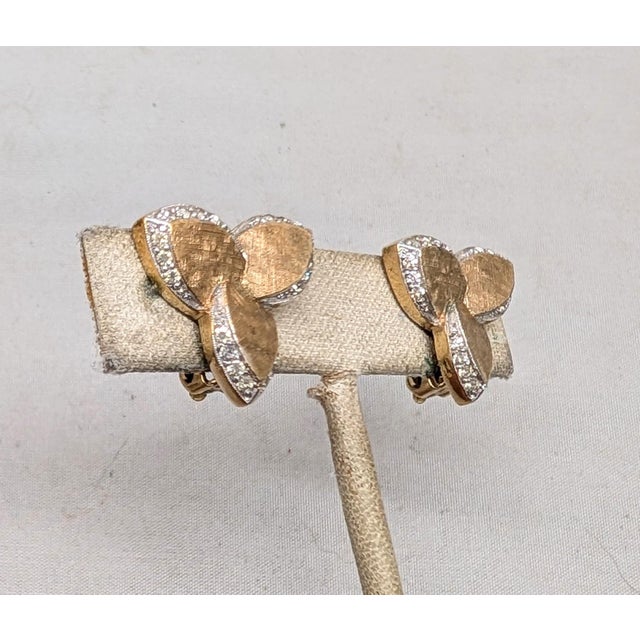Vintage 1980s Signed Panetta Goldtone & Clear Rhinestone Clip Earrings-2 Pieces For Sale - Image 4 of 11