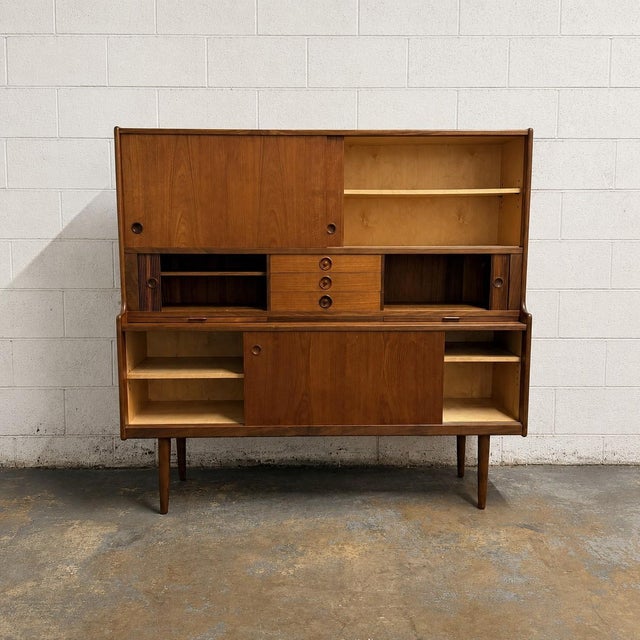 Mid-Century Modern Vintage Danish Modern Johannes Andersen Attributed Teak Highboard Bar Cabinet Credenza, Circa 1960's Mid Century For Sale - Image 3 of 14