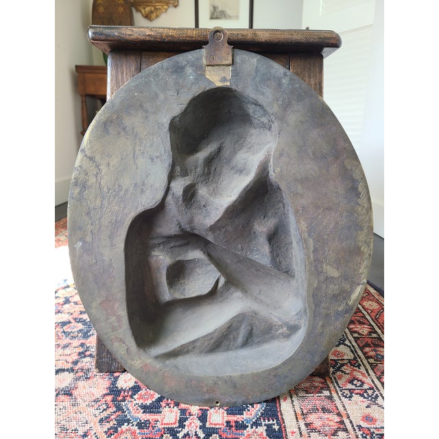 Antique Oval Bronze Bas-Relief Wall Plaque Portrait of a Nude Maiden For Sale - Image 12 of 16