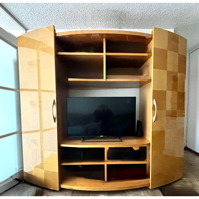 Late 1980s–early 1990s Post-Modern / Art Deco Revival three-piece modular armoire ensemble, possibly of Italian influence....