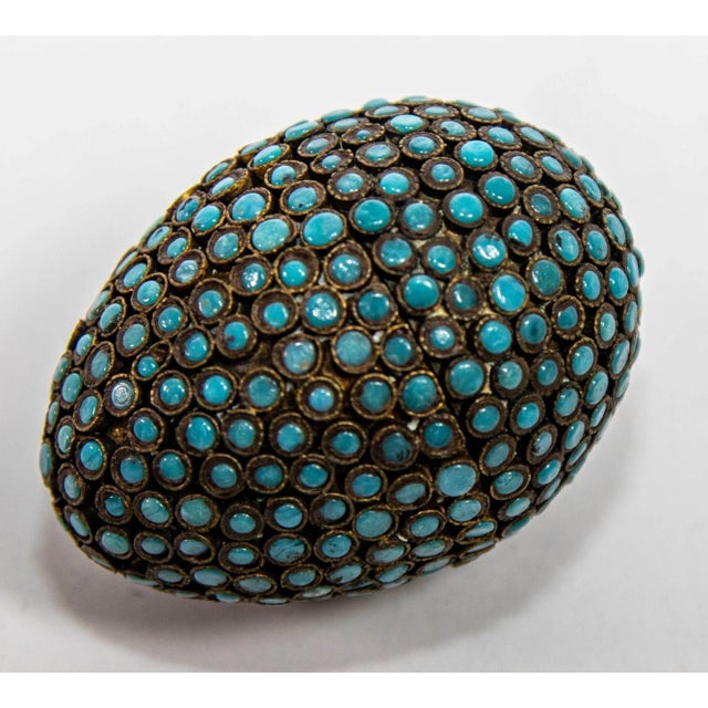 Antique Tibetan Egg Shaped Box With Turquoise Blue Stone