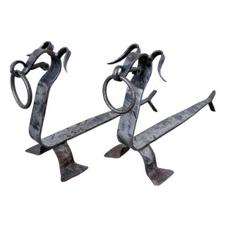 Zoomorphic Metal Dog Andirons, 1950s, Set of 2 For Sale