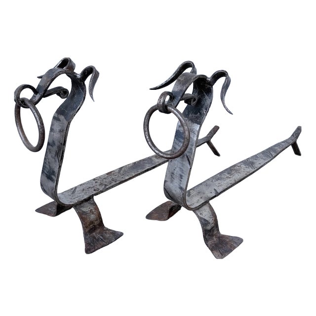 Zoomorphic Metal Dog Andirons, 1950s, Set of 2 For Sale