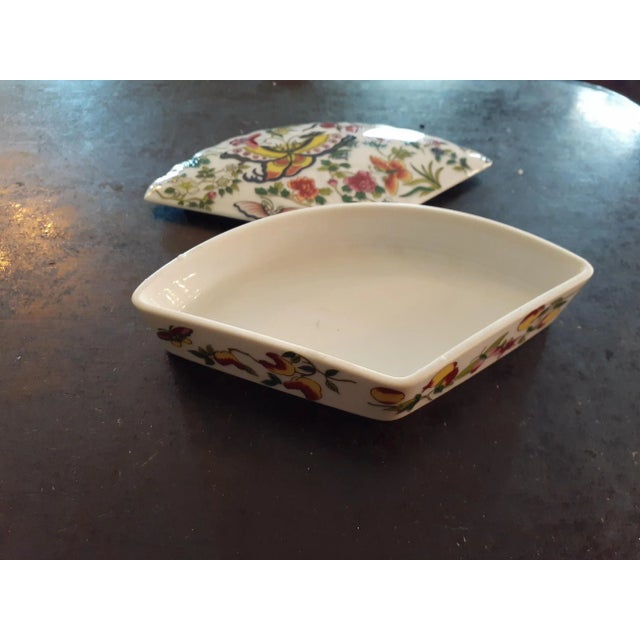 This is a GORGEOUS Mann Ceramic Handpainted Butterfly 7" Fan Shaped Trinket Box. Procured at auction TRINKETS
