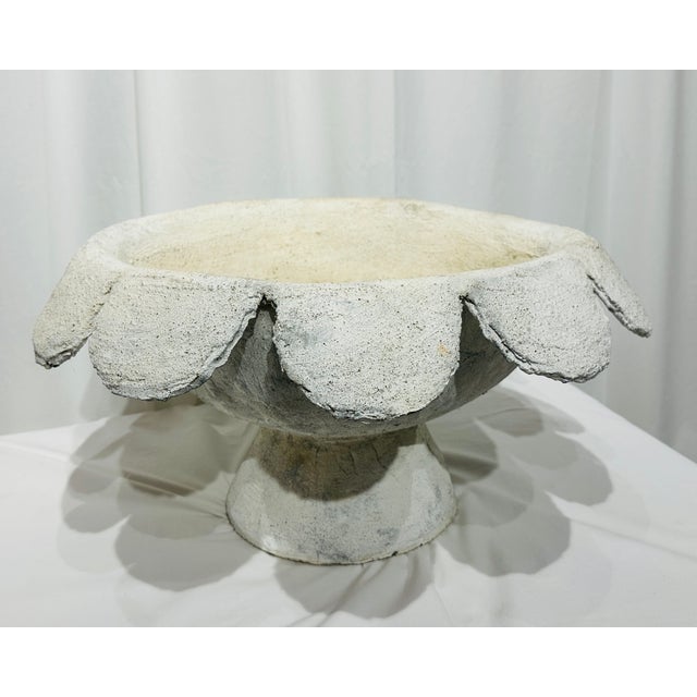 Mid 20th Century Folk Art Scalloped Concrete Pedestal Planter / Garden Urn For Sale - Image 10 of 13