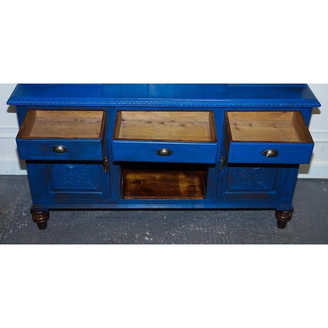 Antique Victorian Vibrant Blue Hand-Painted Kitchen Cupboard For Sale - Image 12 of 18