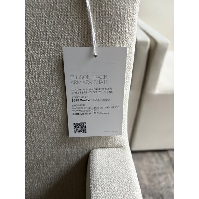 Rh Ellison Track Arm Dining Armchairs Set of 4 – Natural Performance Linen Weave With Casters For Sale - Image 9 of 10