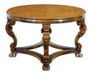 Mid 20th Century Carved Burr Birch Coffee Table, 1950s