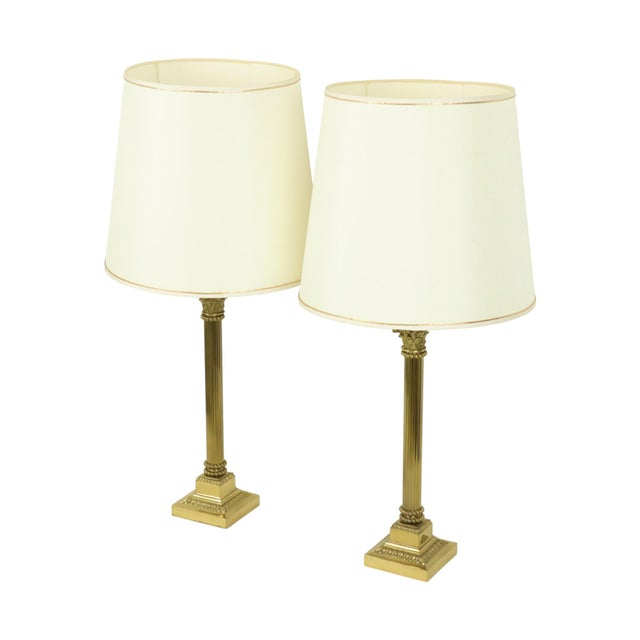 1950s Hollywood Regency Lamps with Brass Pillar Column, 1950s, Set of 2 For Sale - Image 5 of 18