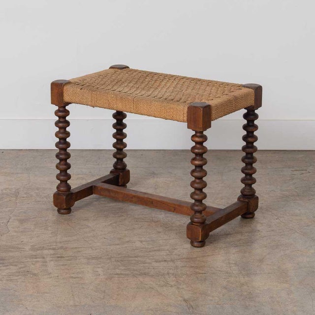 1940s French Wood and Woven Bobbin Stool For Sale - Image 4 of 13