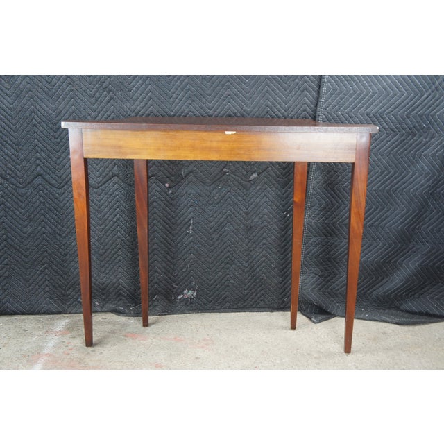 1970s Vintage Federal Style Mahogany Marquetry Inlaid Demilune Console Hall Table For Sale - Image 5 of 13