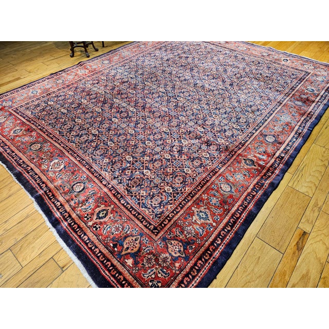 Vintage Persian Mahal Sultanabad Rug, Hand-Knotted Wool, Geometric Pattern, Navy & Red, 10x13 For Sale - Image 10 of 10