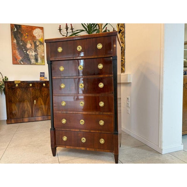 Restored original Biedermeier chest of drawers, pillar chest, column chest. Dimensions: Height x Width x Depth 130 x 77 x...