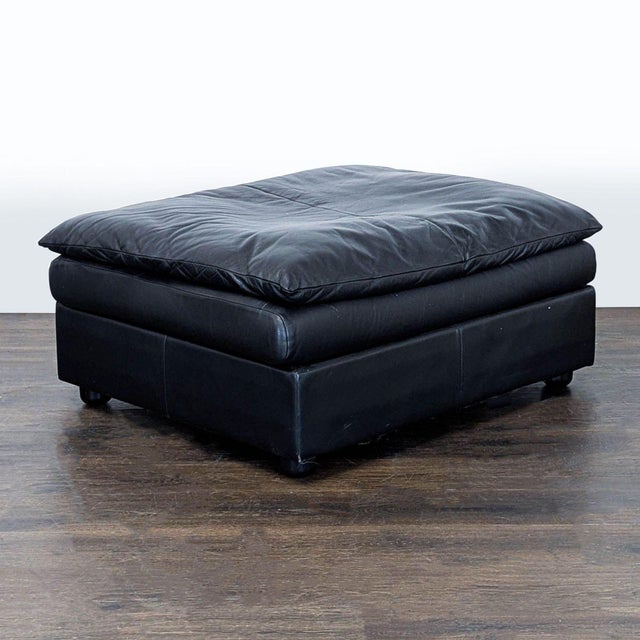 Modern Leather Ottoman With Pillow Top For Sale - Image 3 of 6