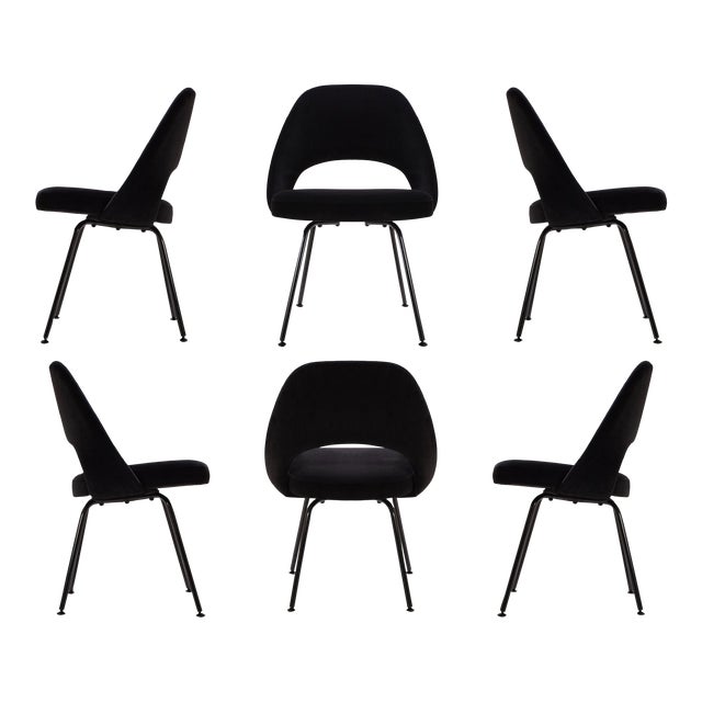 Original Vintage Saarinen Executive Armless Chairs, Custom Restored Black Edition - Set of 6 For Sale