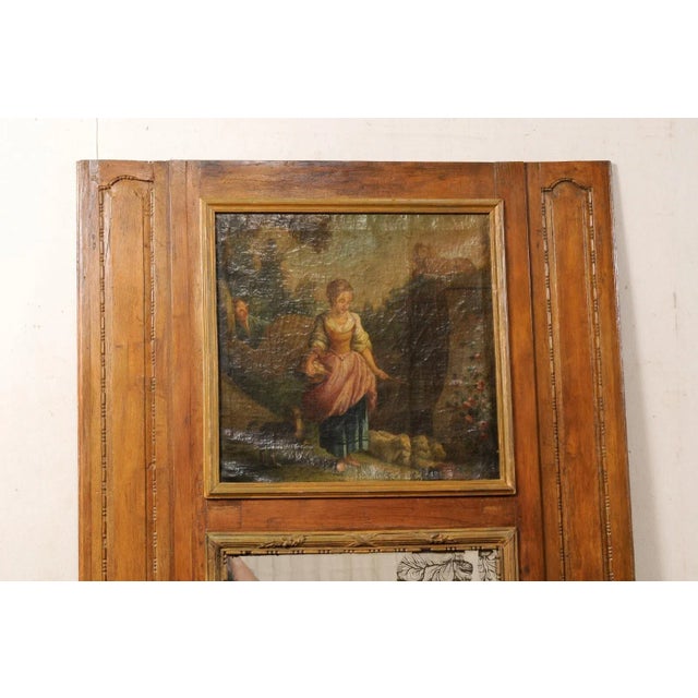 French Antique Trumeau Mirror with Painting For Sale - Image 9 of 12