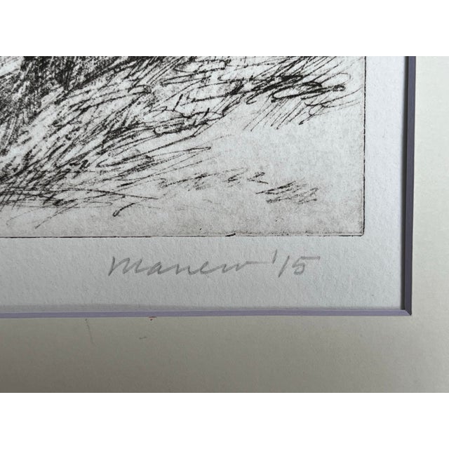 Vintage Etching of an Old Car in a Landscape. For Sale - Image 4 of 4