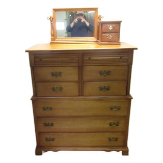 Empire Furniture Solid Maple High Chest of Drawers With Mirror For Sale