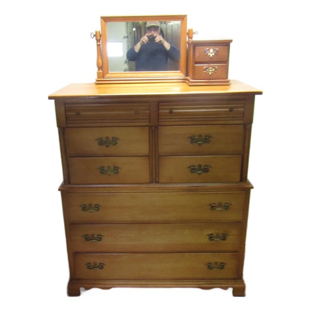 Empire Furniture Solid Maple High Chest of Drawers With Mirror For Sale