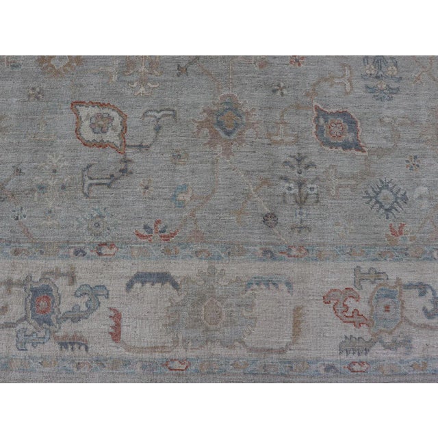 Modern All-Over Floral Oushak With a Light Gray Background With Delicate Accents For Sale - Image 9 of 11