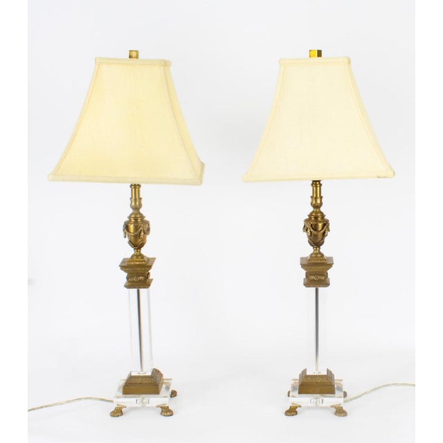 Corinthian Column Ormolu & Glass Table Lamps, Mid-20th Century, Set of 2 For Sale - Image 3 of 18
