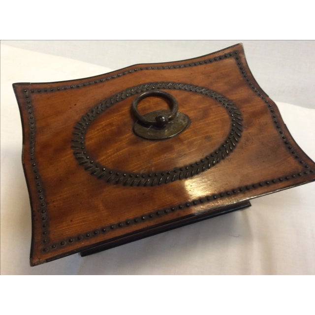 Wood Antique Box With Tack Work Decorations For Sale - Image 7 of 10