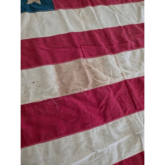 Early 20th C Cotton American Flag With Patina For Sale - Image 13 of 18