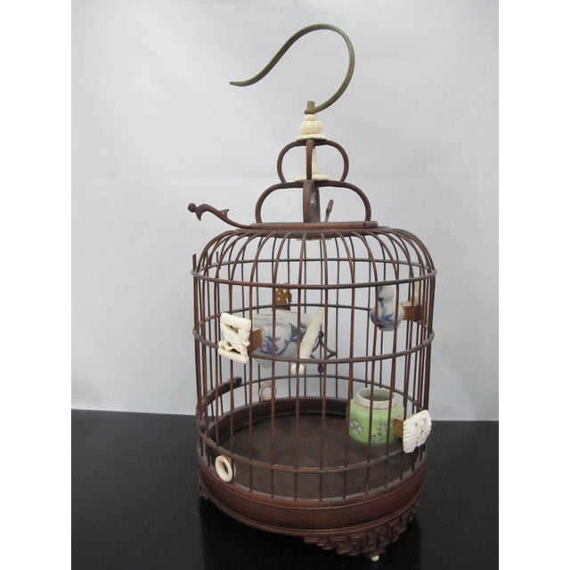 19th Century Very Sweet Chinese Wood Bird Cage Carved Tokens Pots & Porcelain Pots For Sale - Image 5 of 18