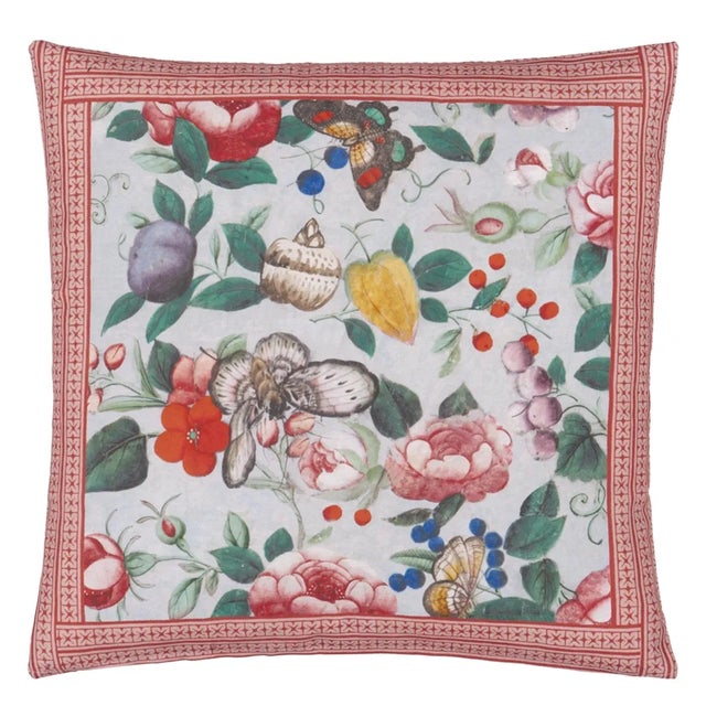 French Country Pair of Floral & Butterflies 20" Square Pillows For Sale - Image 3 of 5