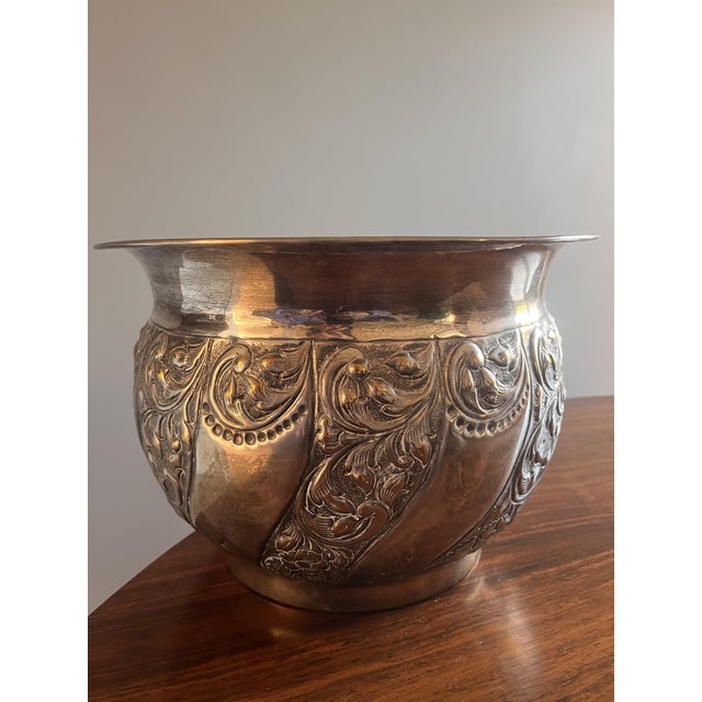 Silver Hand-Embossed Sheffield Planter with 900s Hallmark, 1890s For Sale - Image 8 of 8
