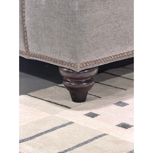 Late 20th Century Bassett Grey Linen Nailhead Trim Sofa For Sale - Image 10 of 12