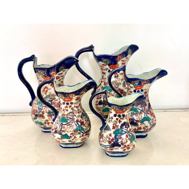 1940s Victorian Imari Style Ironstone Pitchers, Set of 5 For Sale - Image 5 of 8