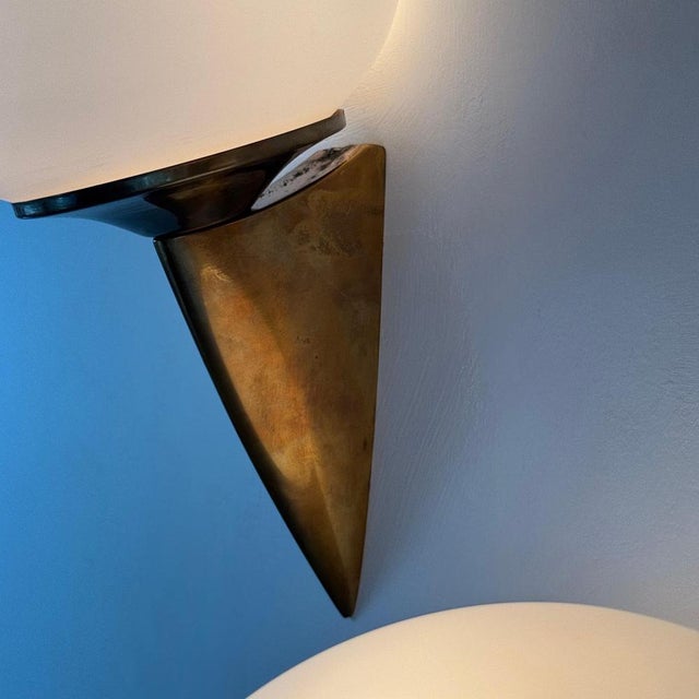 Italian Lancia Wall Sconces in Brass and Opaline Glass from Stilux Milano, 1960s, Set of 4 For Sale - Image 10 of 18