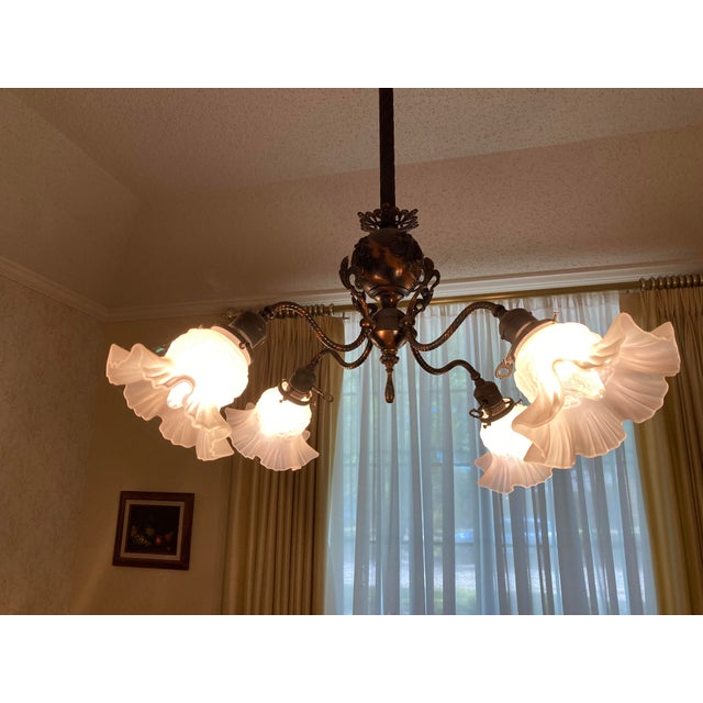 4 Light Restored Victorian Japanned Copper Chandelier Electric For Sale - Image 4 of 6