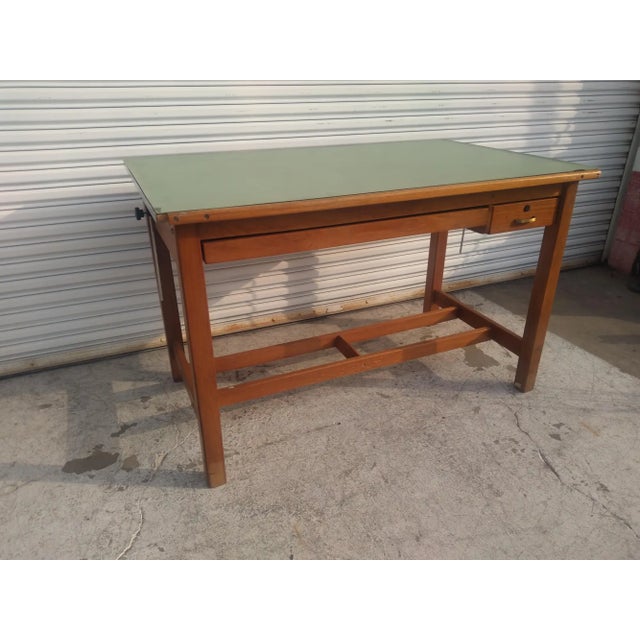 Vintage Adjustable Top Oak Drafting Table For Sale In Houston - Image 6 of 10