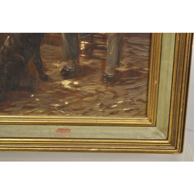 Brown Mid 20th Century Vintage German Country Gentlemen Woman and Dog Italian Framed Painting For Sale - Image 8 of 10
