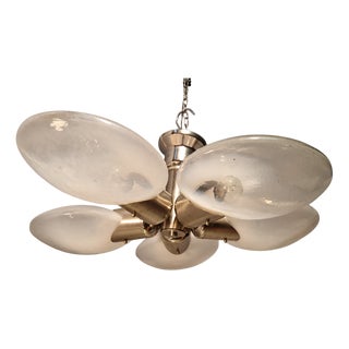 Vintage Pendant Light in Chrome with Five Crushed Glass Shades in the style of Mazzega, 1970s For Sale