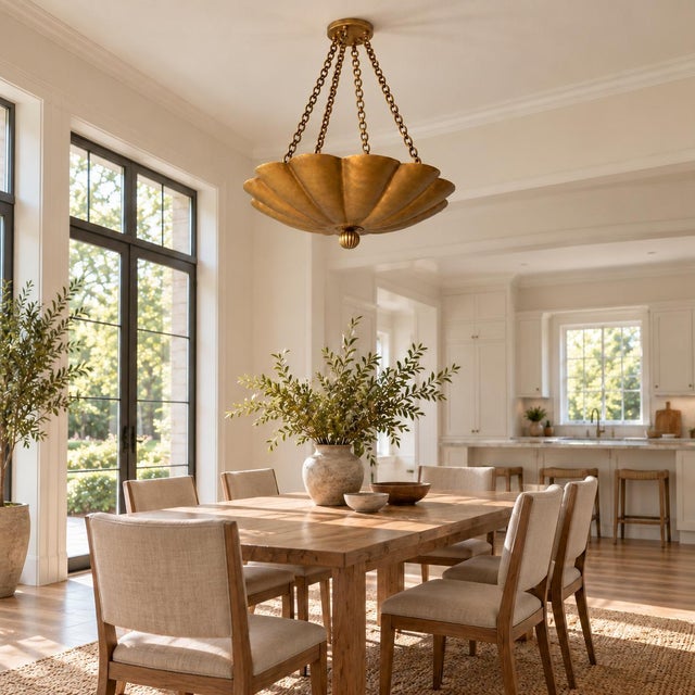 Handmade Pure Brass Scalloped Pendant Light Fixture For Sale - Image 11 of 12