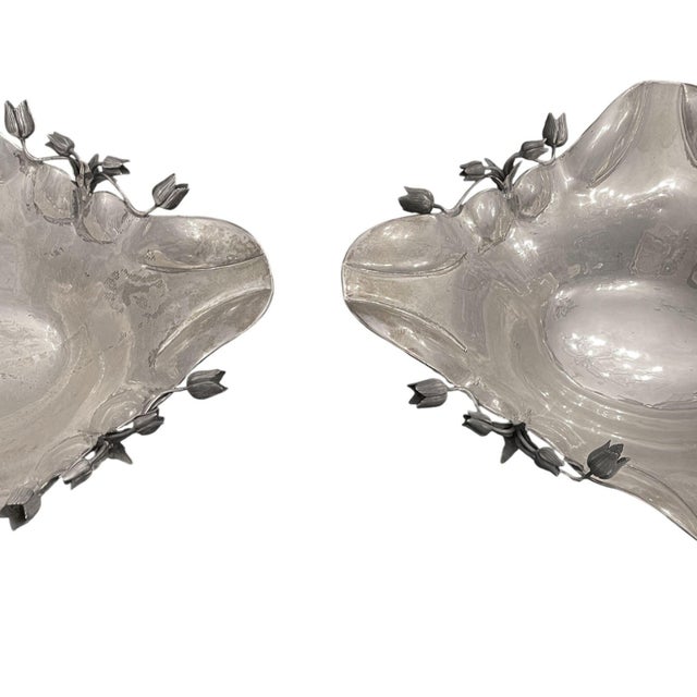 Metal Pair of Damar 925 Sterling Silver Floral Bowls, 20th Century. For Sale - Image 7 of 9