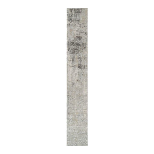 Rug & Kilim’s Oversized Abstract Rug in Silver-Gray and Beige-Brown Patterns 3x20 For Sale