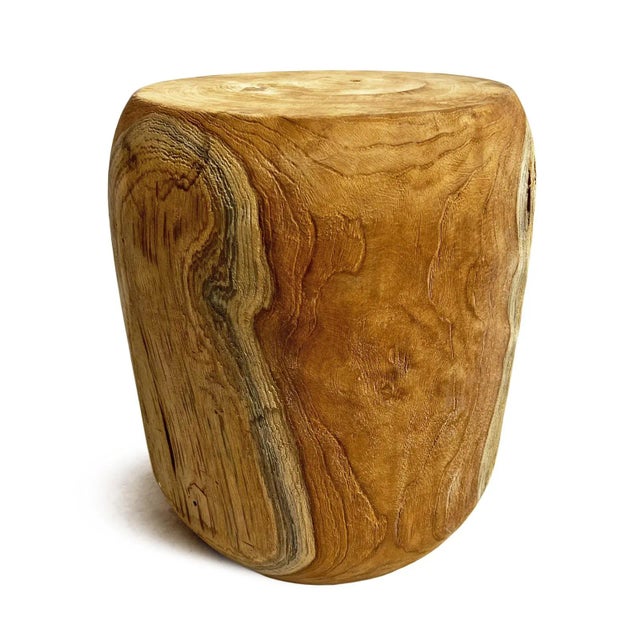 Raw natural hard wood finish solid acacia round drum style stool or side table. Beautiful rustic modern style perfect for...