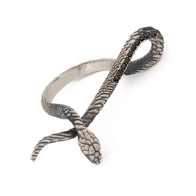 Mythology Snake Sterling Silver & Black Diamond Design Ring, Size 6 For Sale In Miami - Image 6 of 10