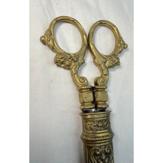 Brass Antique 19th Century Victorian Sewing Scissors Dagger W/ Brass Handles & Sheath For Sale - Image 8 of 11