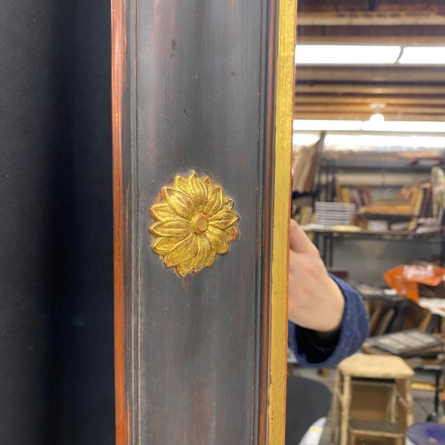 Elegant French Empire Ebony Black and Gold Carved Giltwood and Gilt Gesso Mirror For Sale - Image 4 of 7