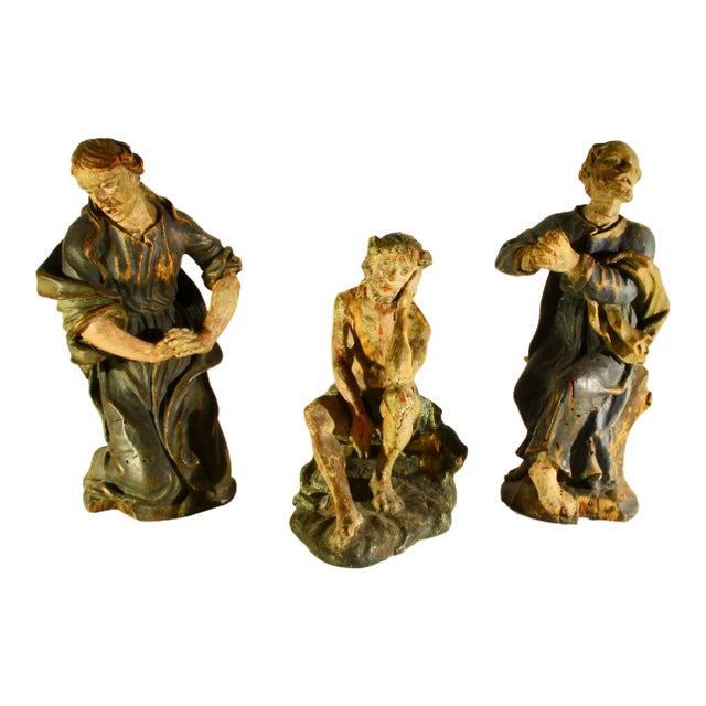 18th Century Antique German Church Wood Carved Figures - Group of 3 For Sale