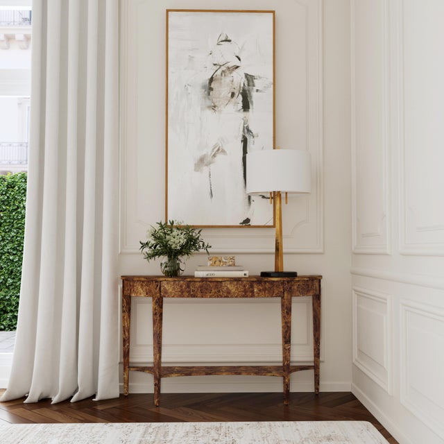 This wide Demilune Console Table features a stunning finish over solid wood and beautifully grained cherry veneers. Its...