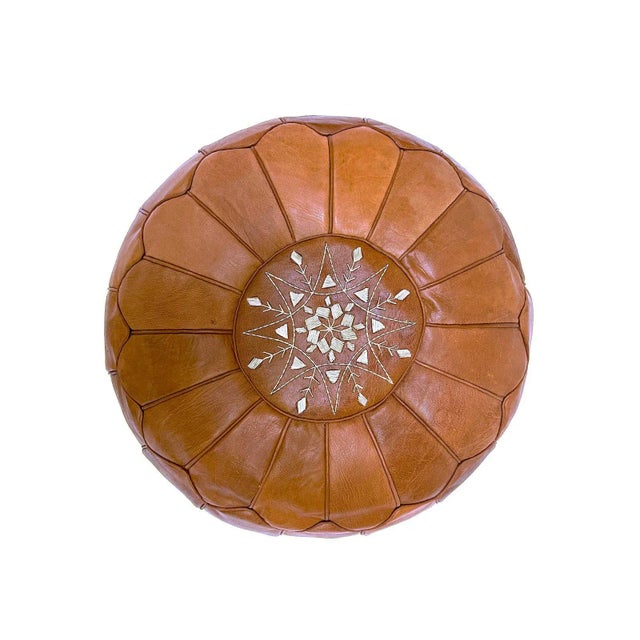 Contemporary Moroccan Leather Pouf Moroccan Pouf Leather Ottoman For Sale - Image 6 of 10