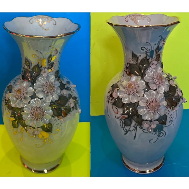 Vintage Fenix White Porcelain Applied Floral Pattern Vase For Sale - Image 9 of 13